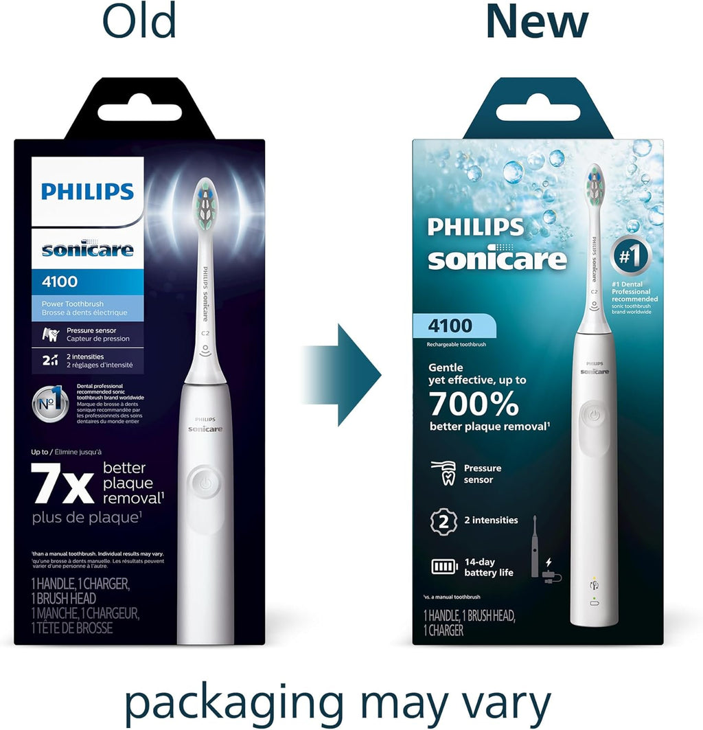 Philips Sonicare 4100 Series Electric Toothbrush - Sonic Toothbrush with Advanced Sonic Technology, Pressure Sensor, Two Intensity Settings, Smartimer & Quadpacer, White, Model HX3681/23